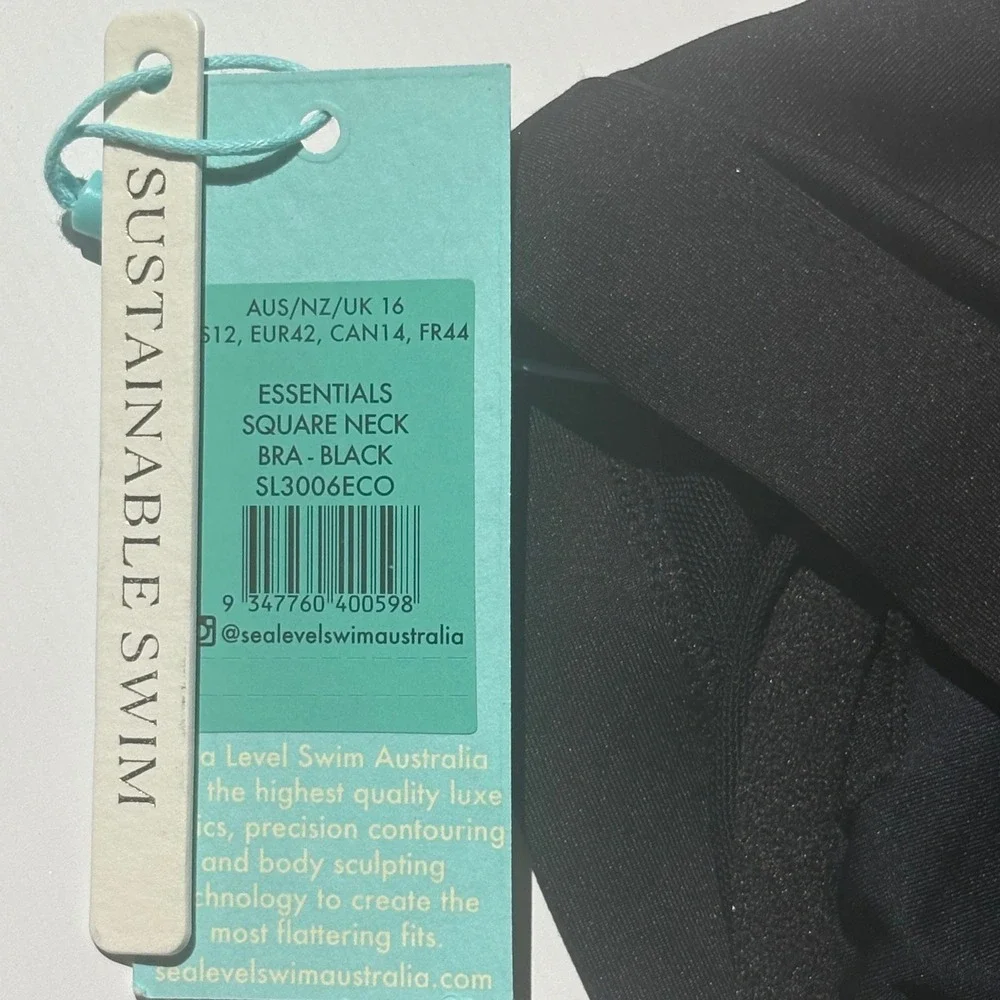 Sea Level Swim Essentials Square Neck Bikini Top Black US 12 NEW